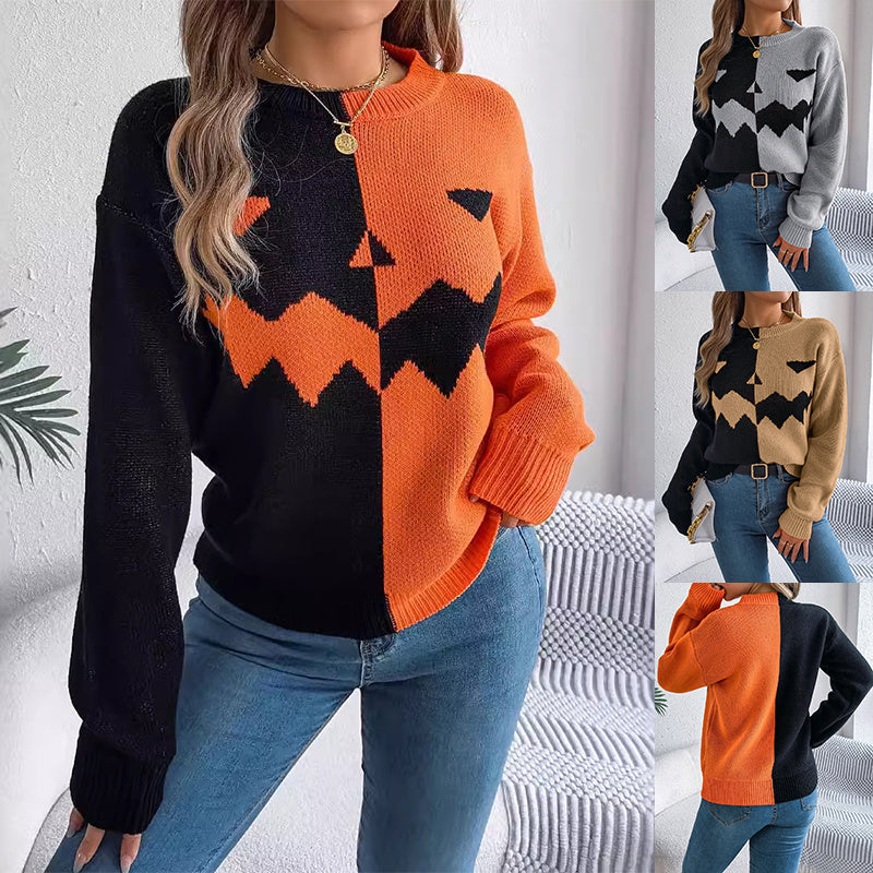 Halloween Contrast Pullover Sweater Women&