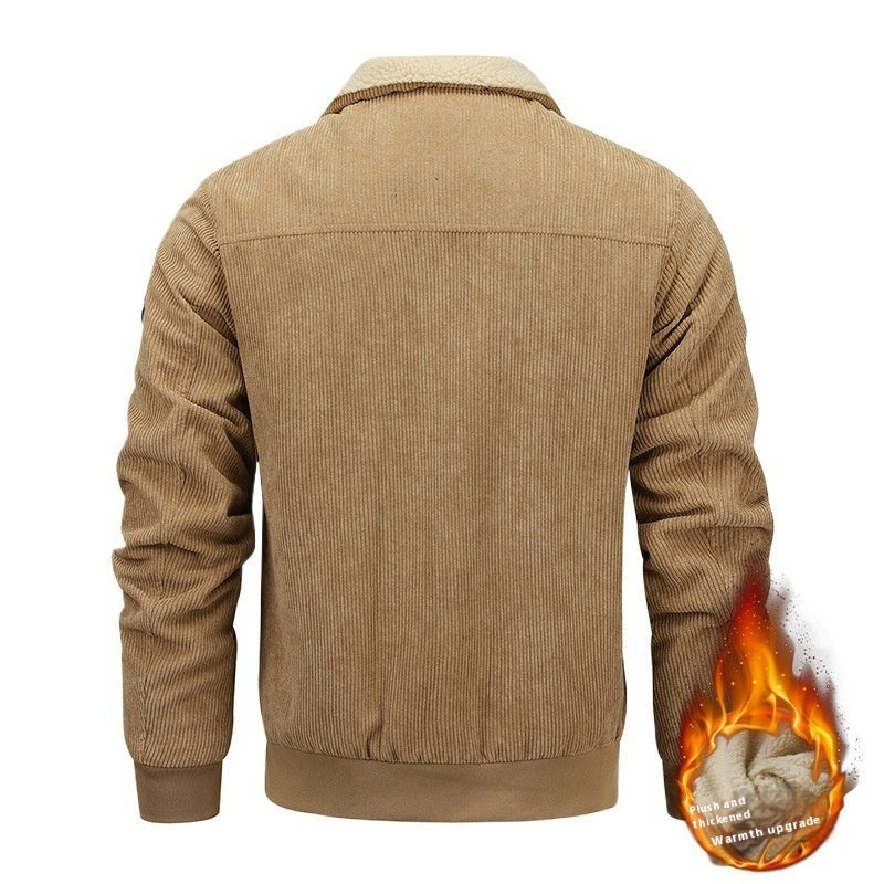 Winter Lapel Fleece Jacket With Pockets Warm Thicken Cotton Coat Men&