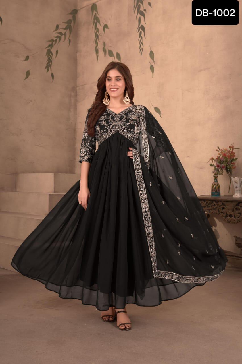 Elegance redefined: black embroidery gown with dupatta and pant