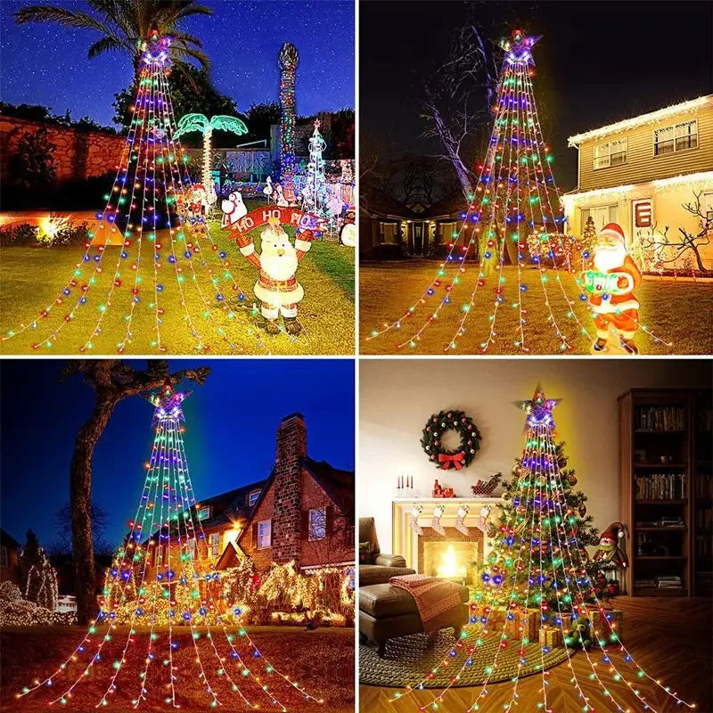 LED Star Waterfall Lights Christmas Tree Ornaments String Lights Christmas Decorations