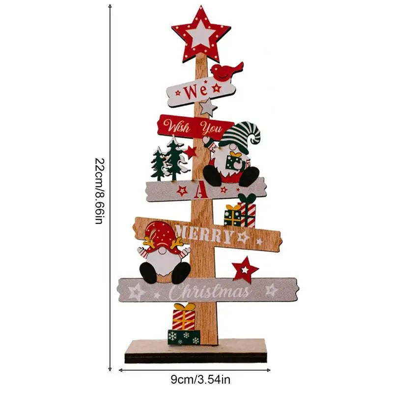 Wooden Christmas Tree Desktop Ornament Santa Claus Merry Christmas Sign Plaque Xmas Decoration for Home