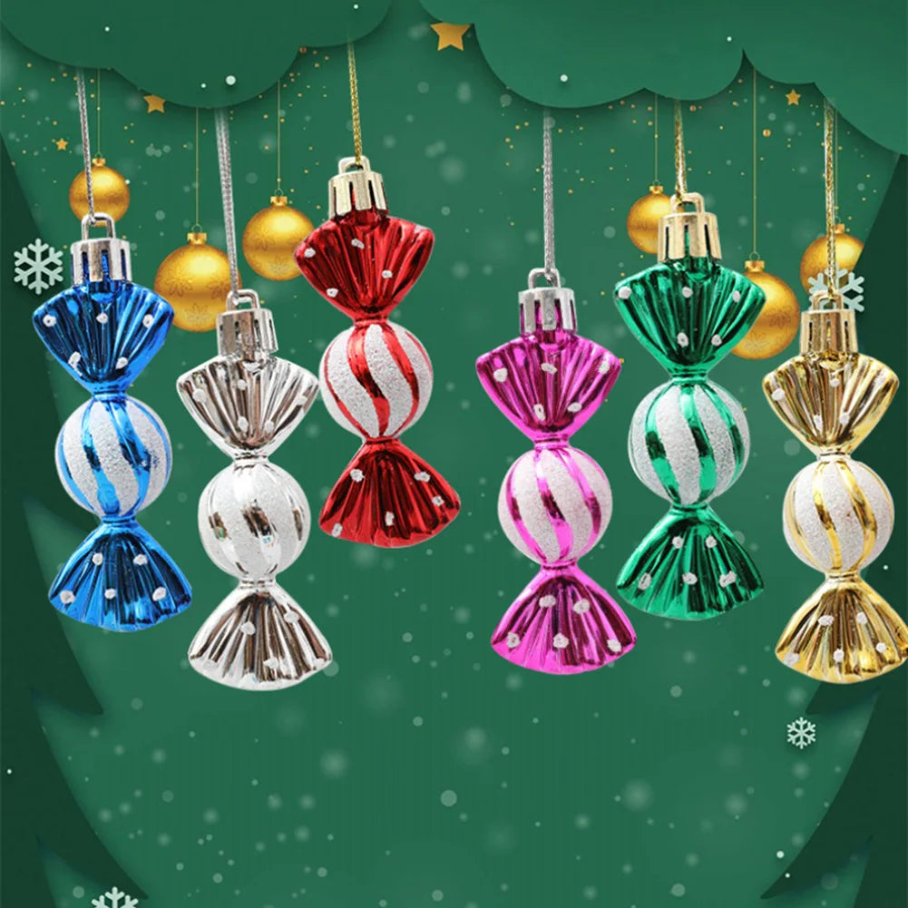 6Pcs Colorful Christmas Candy Pendant Xmas Tree Hanging Ornaments Christmas Decorations