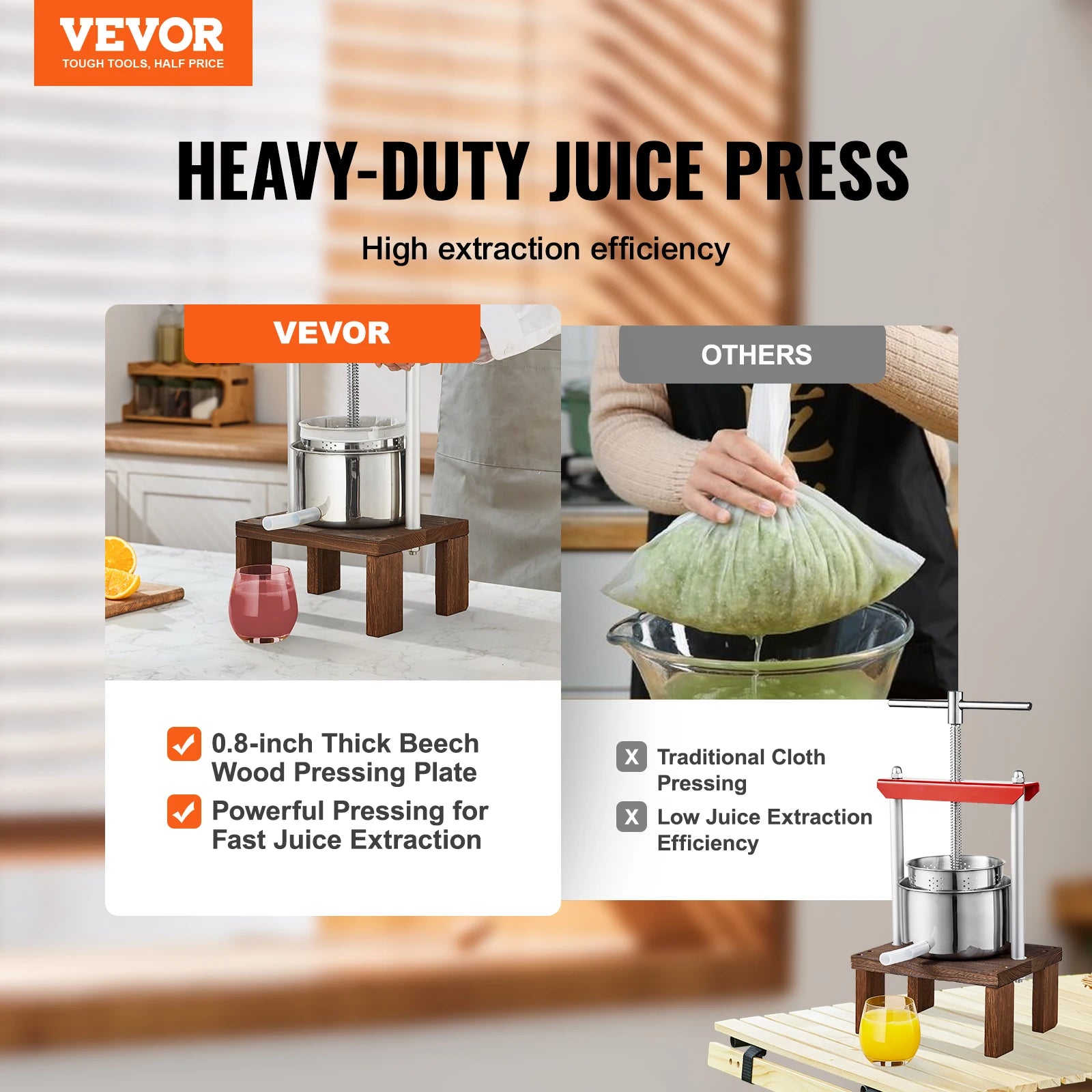 VEVOR 2L Orange Juicer Extractor Stainless Steel Household Manual Squeezer Fruit Tincture Wine Olive Pressing Kitchen Machine