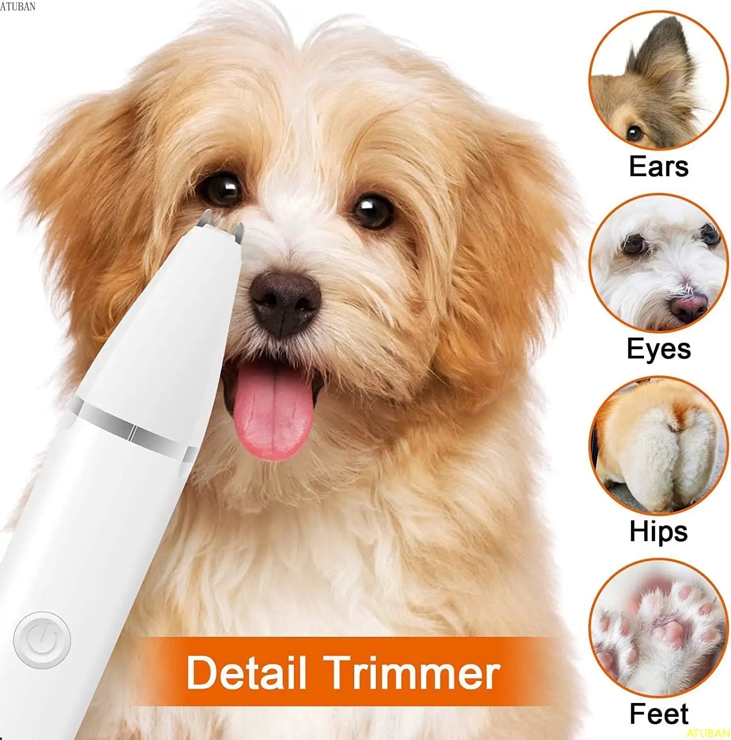 ATUBAN Dog Clippers Grooming Kit Hair Clipper-Low Noise Paw Trimmer-Cordless Quiet Nail Grinder Shaver for Cats and Other Pets