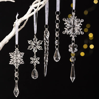 5pcs Christmas Clear Icicle Xmas Tree Pendant Acrylic Ice Snowflake Ornaments For Xmas