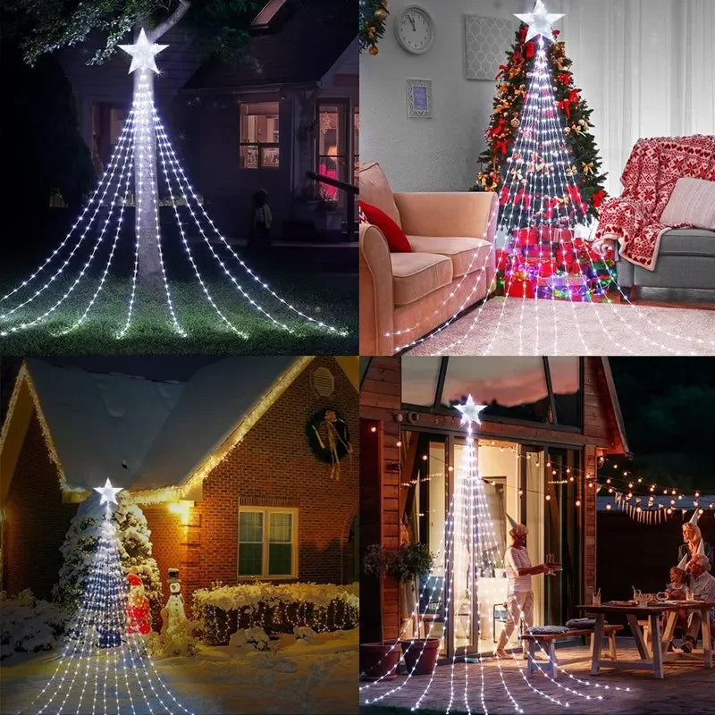 LED Star Waterfall Lights Christmas Tree Ornaments String Lights Christmas Decorations