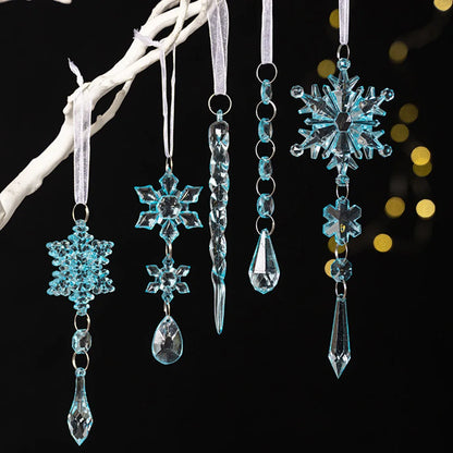 5pcs Christmas Clear Icicle Xmas Tree Pendant Acrylic Ice Snowflake Ornaments For Xmas