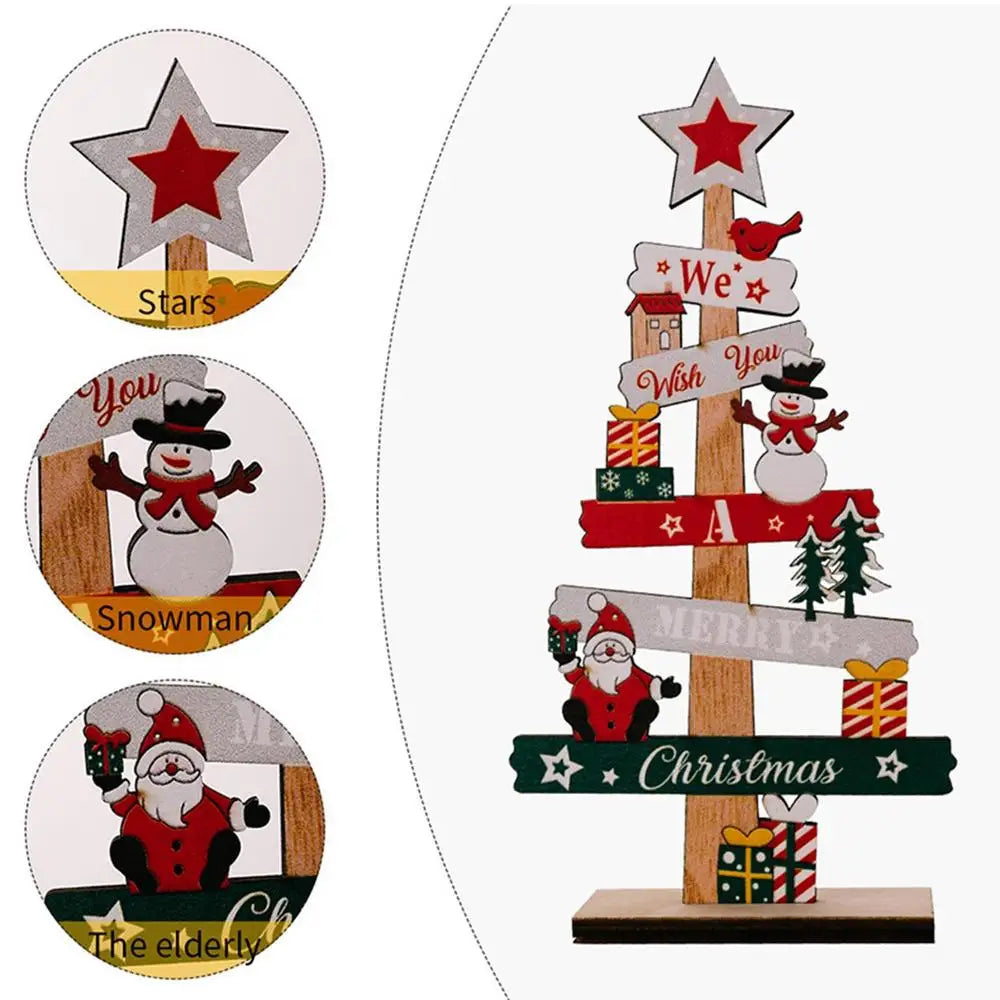 Wooden Christmas Tree Desktop Ornament Santa Claus Merry Christmas Sign Plaque Xmas Decoration for Home