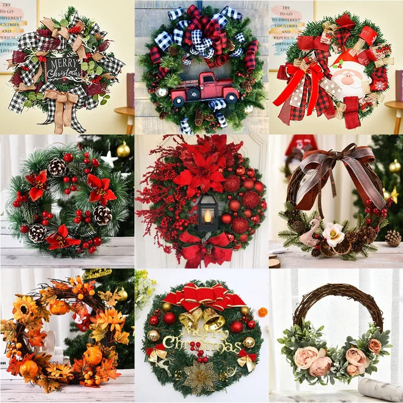 New Year Christmas Wreaths Door Hanging 30cm Large Christmas Wreath for Door Window Artificial Hanging Home Party Decor