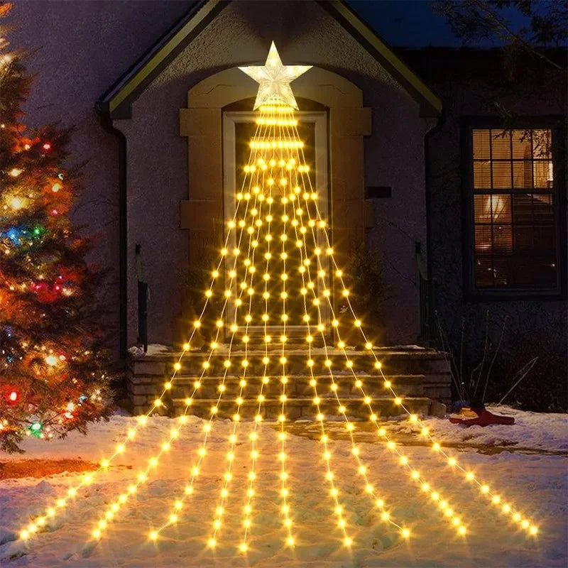 LED Star Waterfall Lights Christmas Tree Ornaments String Lights Christmas Decorations