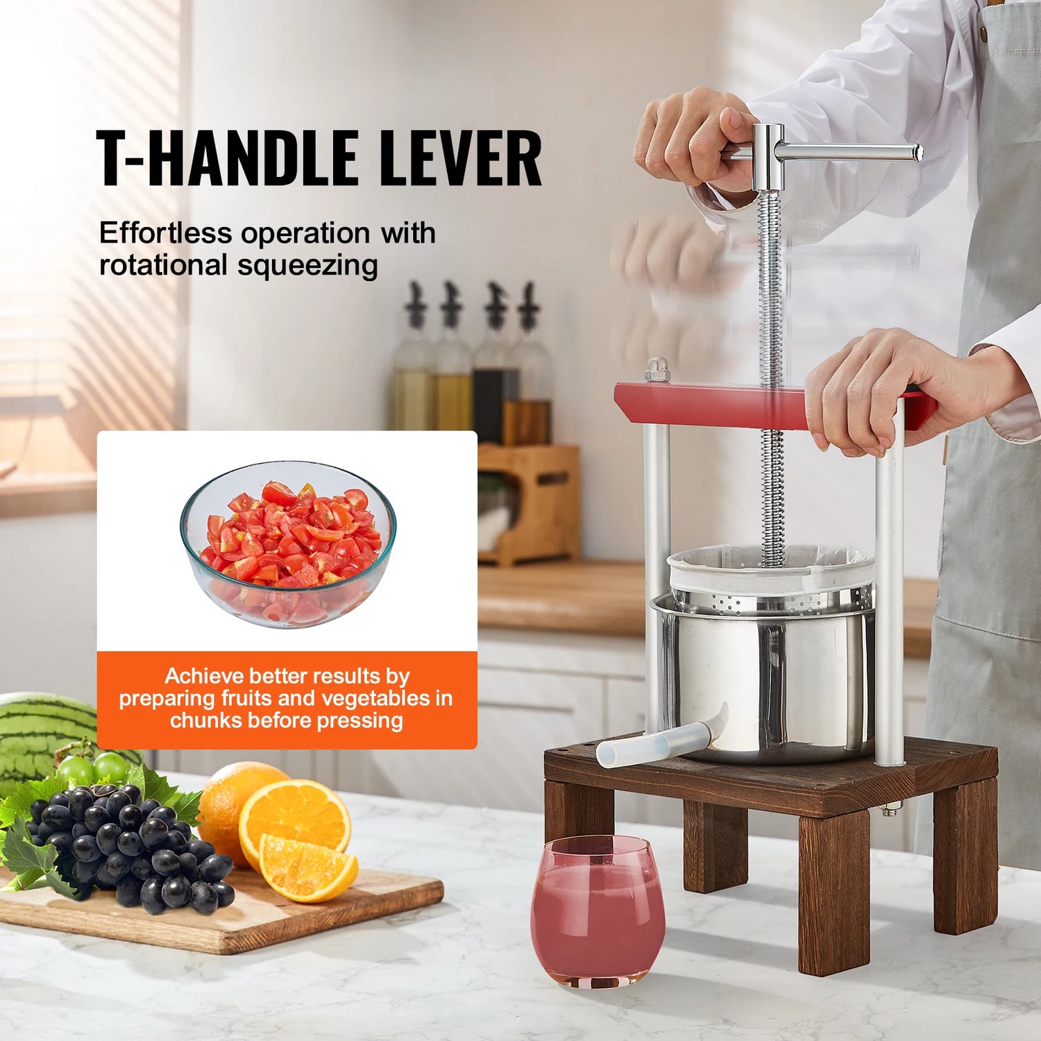 VEVOR 2L Orange Juicer Extractor Stainless Steel Household Manual Squeezer Fruit Tincture Wine Olive Pressing Kitchen Machine