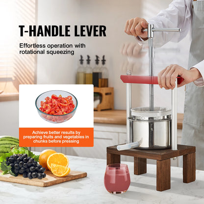 VEVOR 2L Orange Juicer Extractor Stainless Steel Household Manual Squeezer Fruit Tincture Wine Olive Pressing Kitchen Machine