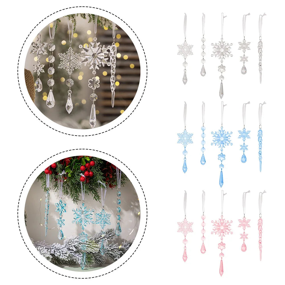 5pcs Christmas Clear Icicle Xmas Tree Pendant Acrylic Ice Snowflake Ornaments For Xmas