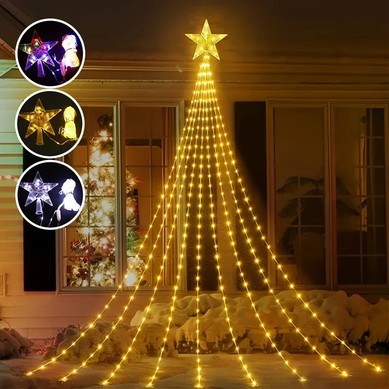 LED Star Waterfall Lights Christmas Tree Ornaments String Lights Christmas Decorations