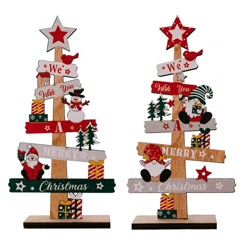 Wooden Christmas Tree Desktop Ornament Santa Claus Merry Christmas Sign Plaque Xmas Decoration for Home