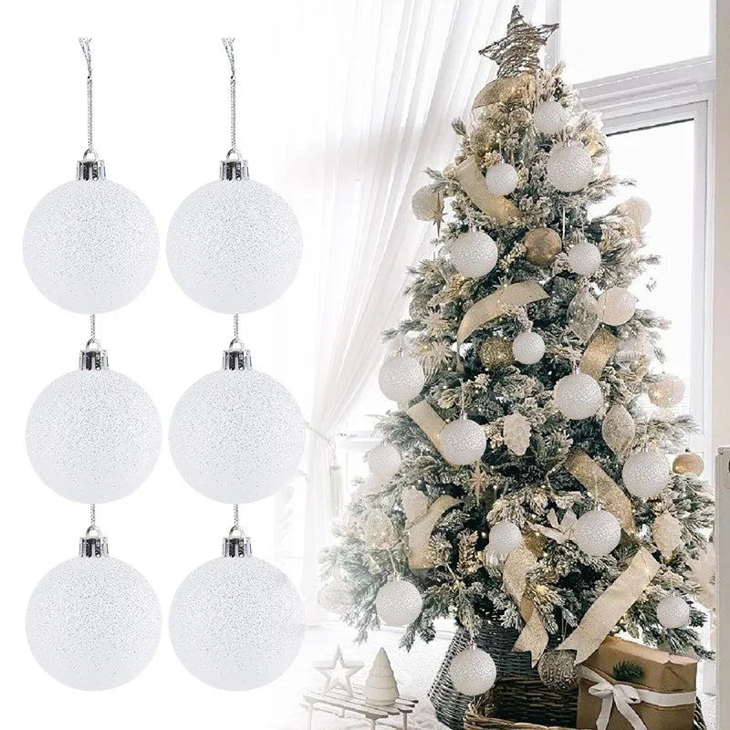 6pcs/box Christmas White Plastic Ball Christmas Tree Decoration