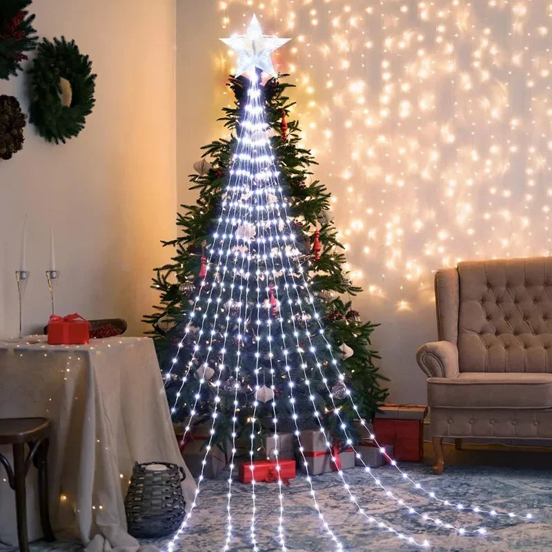 LED Star Waterfall Lights Christmas Tree Ornaments String Lights Christmas Decorations