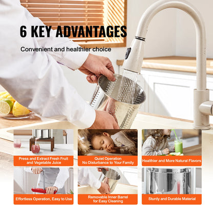 VEVOR 2L Orange Juicer Extractor Stainless Steel Household Manual Squeezer Fruit Tincture Wine Olive Pressing Kitchen Machine