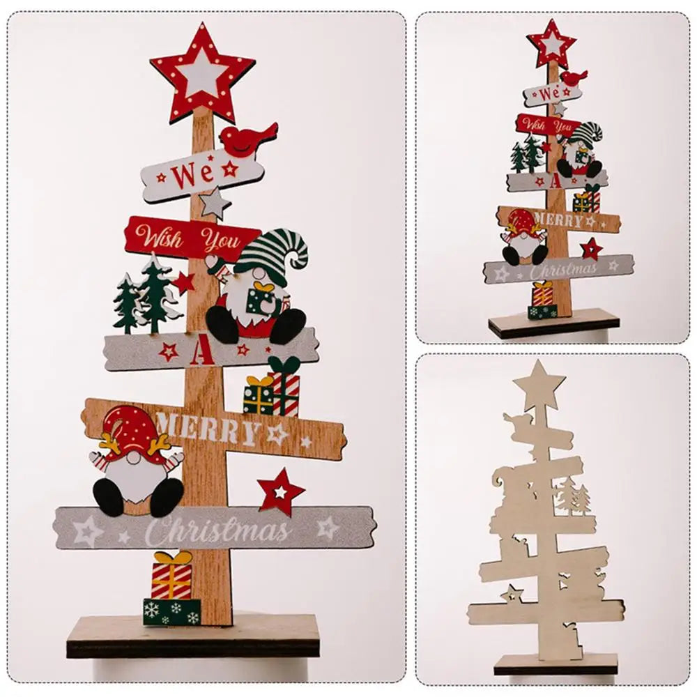 Wooden Christmas Tree Desktop Ornament Santa Claus Merry Christmas Sign Plaque Xmas Decoration for Home