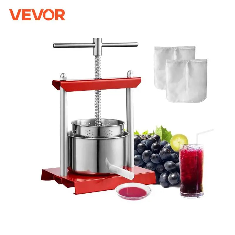 VEVOR 3L 3.36L Manual Fruit Press Stainless Steel Household Manual Squeezer Cider Vegetables Juice Extractor for Home Kitchen