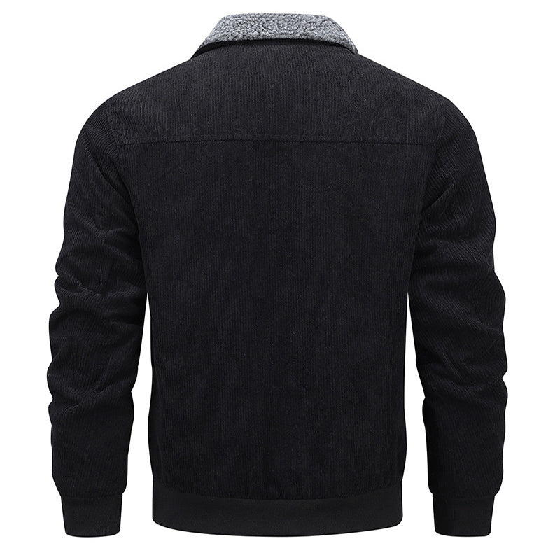 Winter Lapel Fleece Jacket With Pockets Warm Thicken Cotton Coat Men&