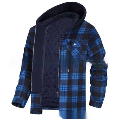 Thick Plaid Long Sleeve Hooded Jacket