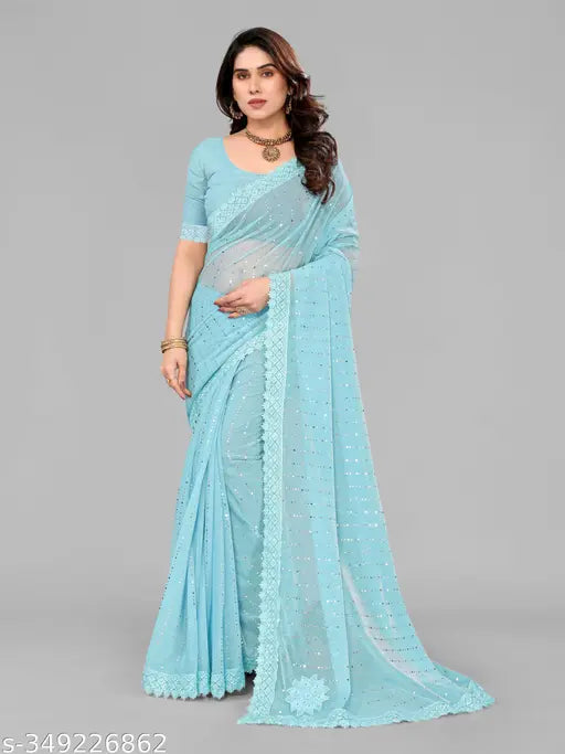 SHIMMER SAREE WITH MIRROR WORK